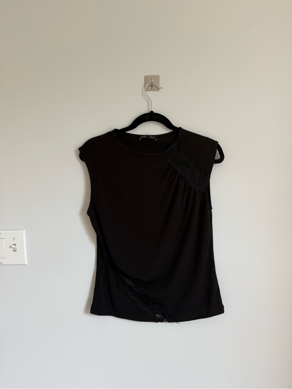 Mango Black Sleeveless Lace-Detail Tank Top